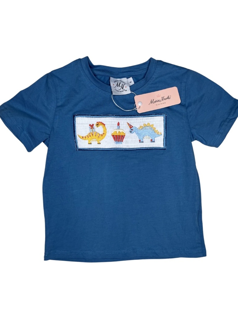 NWT Marie Nicole Dinosaur Birthday Smocked Shirt Toddler Blue Tee Size Small